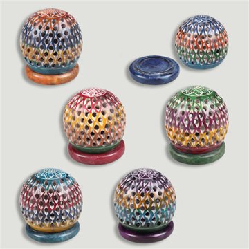 Carved ball candle holder. Soapstone. Assorted colors. 7x7cm