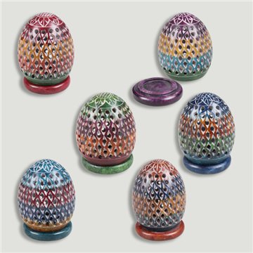 Carved egg candle holder. Soapstone. Assorted colors. 7x9cm