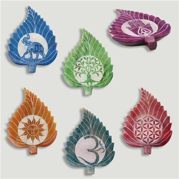 Carved leaf incense holder. Soapstone. Assorted designs. 9x12cm