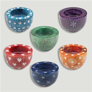 Carved plate candle holder. Soapstone. Assorted designs. 4x6cm