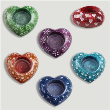 Carved heart candle holder. Soapstone. Assorted designs. 3x8cm