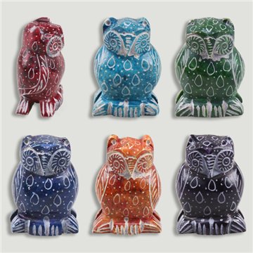 Carved owl. Soapstone. Assorted colors. 2.5x4x5cm