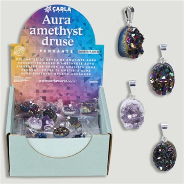 AURA AMETHYST. Pendentif druzy améthyste plaqué argent