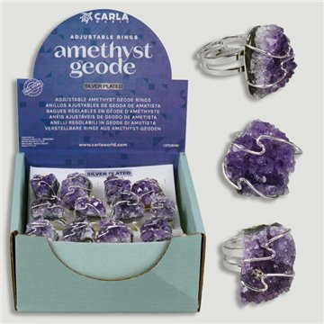 AMETHYST GEODE. Bague réglable en druzy améthyste plaquée argent