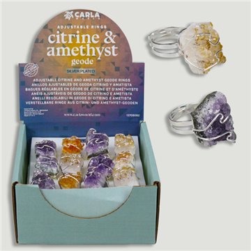CITRINE & AMETHYST. Bague réglable en améthyste ou citrine plaquée argent