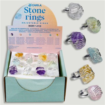 STONE RINGS. Bague réglable en plaqué argent. Minéraux assortis