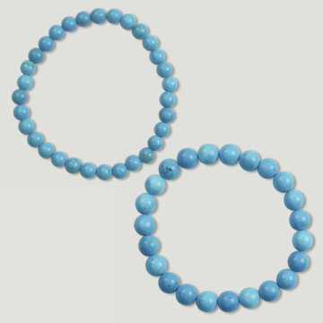 Gancho 35. Pulseira Bola 6 e 8mm. Howlita Azul.