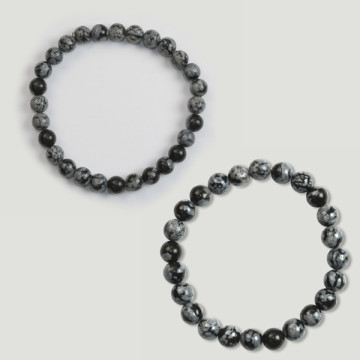 Gancho 45. Pulseira Bola 6 e 8mm. Obsidiana.