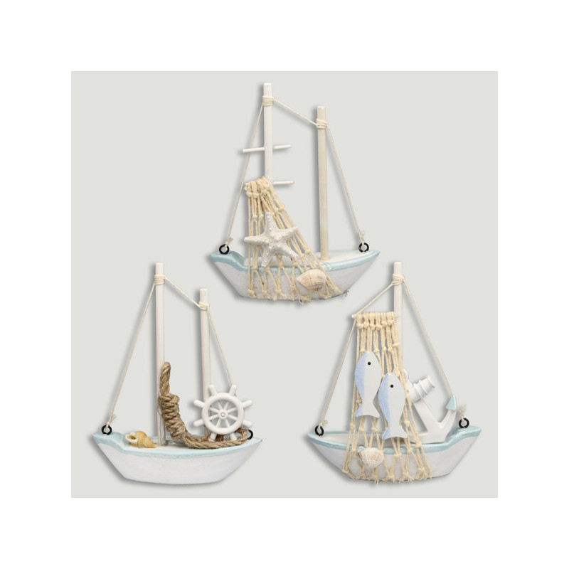 Barco de madeira. branco 11x14cm Barco de madeira. branco 11x14cm