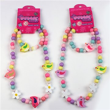 Ensemble collier/bracelet en bois. Petits oiseaux. Styles assortis