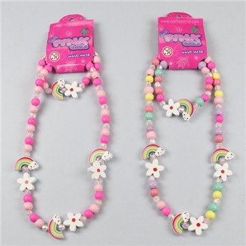 Ensemble collier/bracelet en bois. Arc-en-ciel. Styles assortis