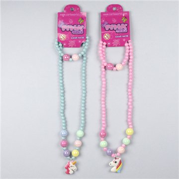 Conjunto collar/pulsera de plástico. Unicornio 02. Modelos surtidos
