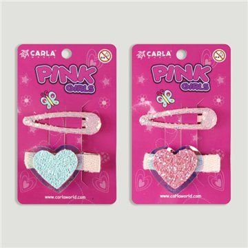 Barrette à cheveux. Double cœur. Couleurs assorties