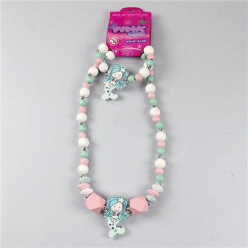 Ensemble collier/bracelet en bois. Sirène. Styles assortis