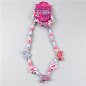 Conjunto collar/pulsera de madera. Delfín/Estrella mar. Modelos surtidos