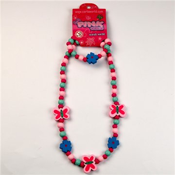 Ensemble collier/bracelet en bois. Papillon. Styles assortis
