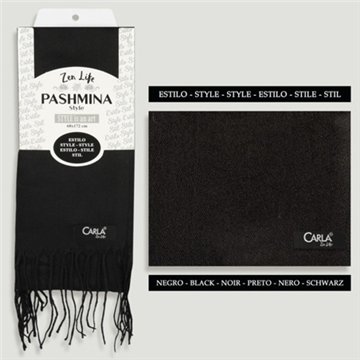 100% Polyester Pashmina. 68x172cm. Color: Black. Style: Estilo
