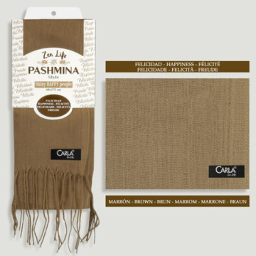 Pashmina 100% Poliéster. 68x172cm. Color: Marrón. Modelo: Felicidad
