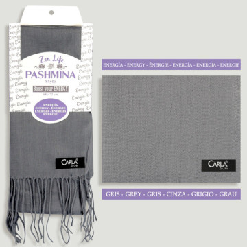 100% Polyester Pashmina. 68x172cm. Color: Gray. Style: Energía