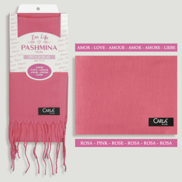 100% Polyester Pashmina. 68x172cm. Color: Pink. Style: Amor