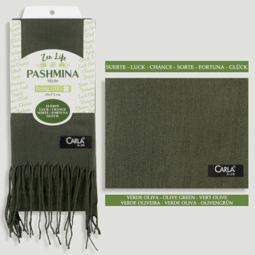 Pashmina 100% Poliéster. 68x172cm. Color: Oliva. Modelo: Suerte