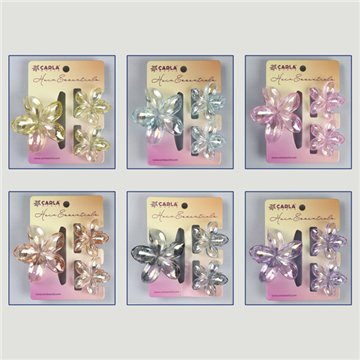 Set 3 pinzas pelo. Flores hawaianas. Colores translucidos surtidos