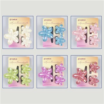 Set 3 pinzas pelo. Flores hawaianas. Colores pasteles surtidos