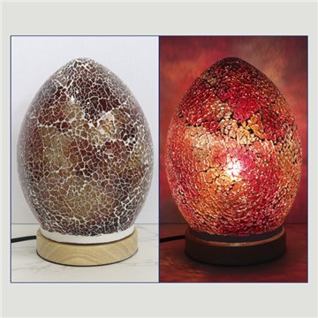 Lámpara mosaico con base de madera. Huevo. Rojo. 14x14x21cm