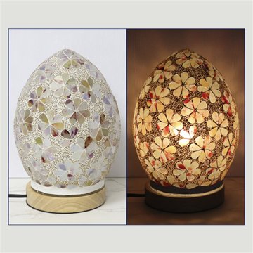 Lámpara paster con base de madera. Huevo. Naranja. 14x14x21cm