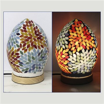 Lámpara paster con base de madera. Huevo. Multicolor. 14x14x21cm