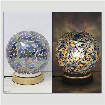 Lámpara paster con base de madera. Bola. Multicolor. 15x15x17cm
