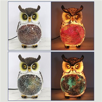Lámpara resina + cristal. Búho. 2 colores. 21x15x24cm