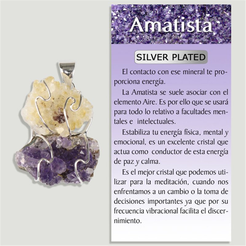 AMATISTA y CITRINO. Colgante en Silver plated. Drusa doble AMATISTA y CITRINO. Colgante en Silver plated. Drusa doble