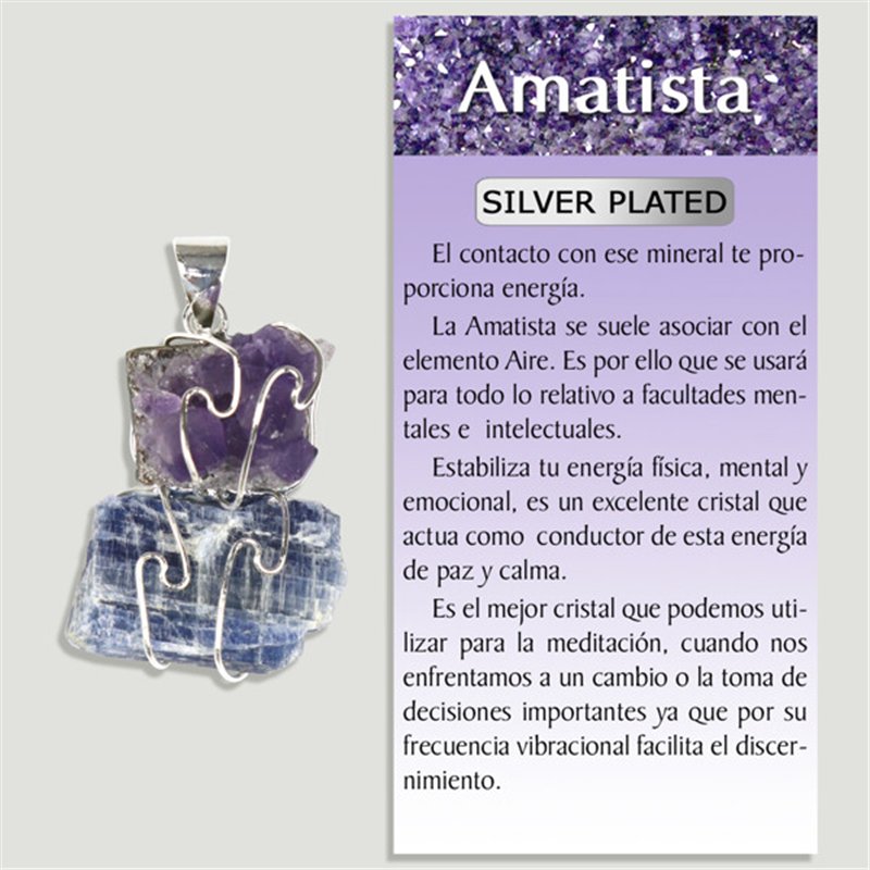 AMATISTA y CIANITA. Colgante en Silver plated. Drusa y bruto AMATISTA y CIANITA. Colgante en Silver plated. Drusa y bruto