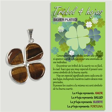 Four-leaf clover. Silver-plated pendant. Tiger's Eye