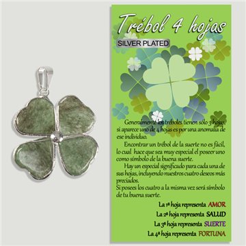 Four-leaf clover. Silver-plated pendant. Green Aventurine