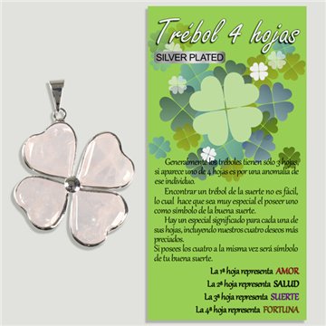 Four-leaf clover. Silver-plated pendant. Rose Quartz