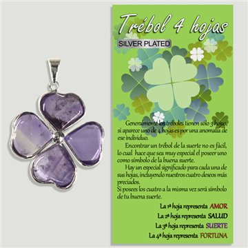 Four-leaf clover. Silver-plated pendant. Amethyst