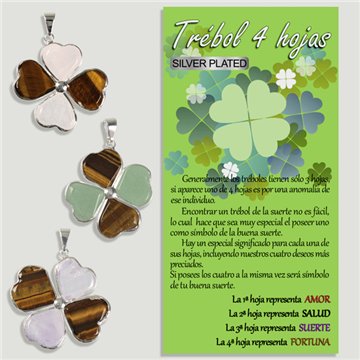 Four-leaf clover. Silver-plated pendant. Assorted minerals