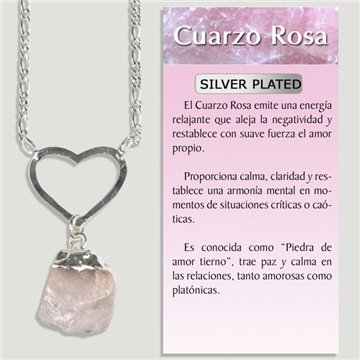 ROSE QUARTZ. Silver-plated pendant and chain. 45 mm