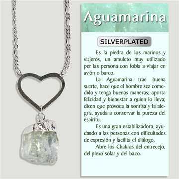 AQUAMARINE. Silver-plated pendant and chain. 45 mm
