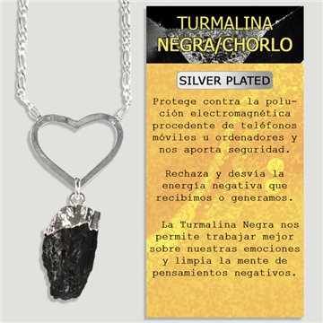 BLACK TOURMALINE/SCHORLEY. Silver-plated pendant and chain. 45 mm