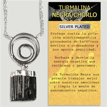 TURMALINA NEGRA/CHORLO. Colgante y cadena Silver plated. 45 mm