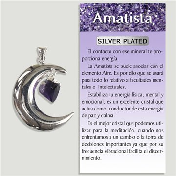 AMETHYST. Silver-plated pendant. Moon with point.