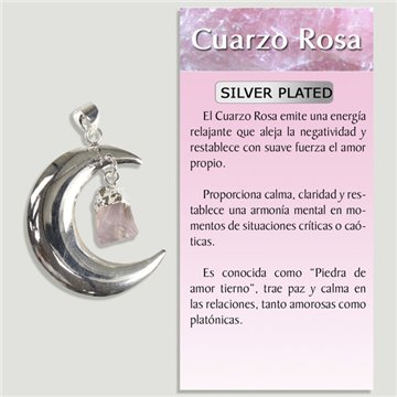 ROSE QUARTZ. Silver-plated pendant. Moon with point.