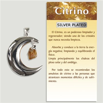 CITRINE. Silver-plated pendant. Moon with point.