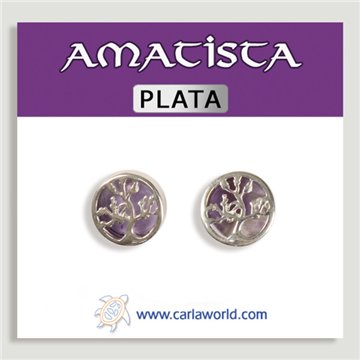 Pendientes PLATA. Árbol Vida. Amatista. 10 mm