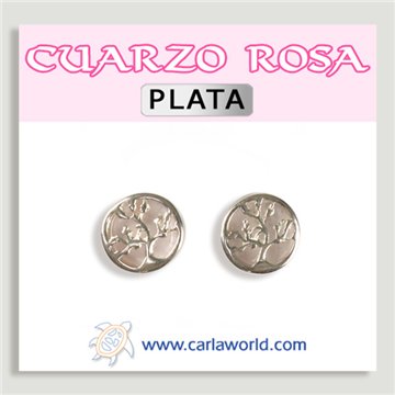Pendientes PLATA. Árbol Vida. Cuarzo Rosa. 10 mm