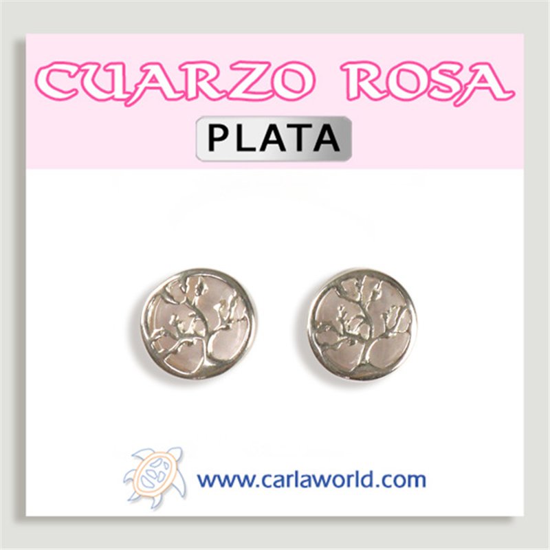 Pendientes PLATA. Árbol Vida. Cuarzo Rosa. 10 mm Pendientes PLATA. Árbol Vida. Cuarzo Rosa. 10 mm