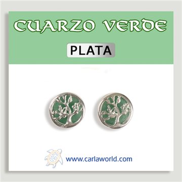 Pendientes PLATA. Árbol Vida. Cuarzo Verde. 10 mm